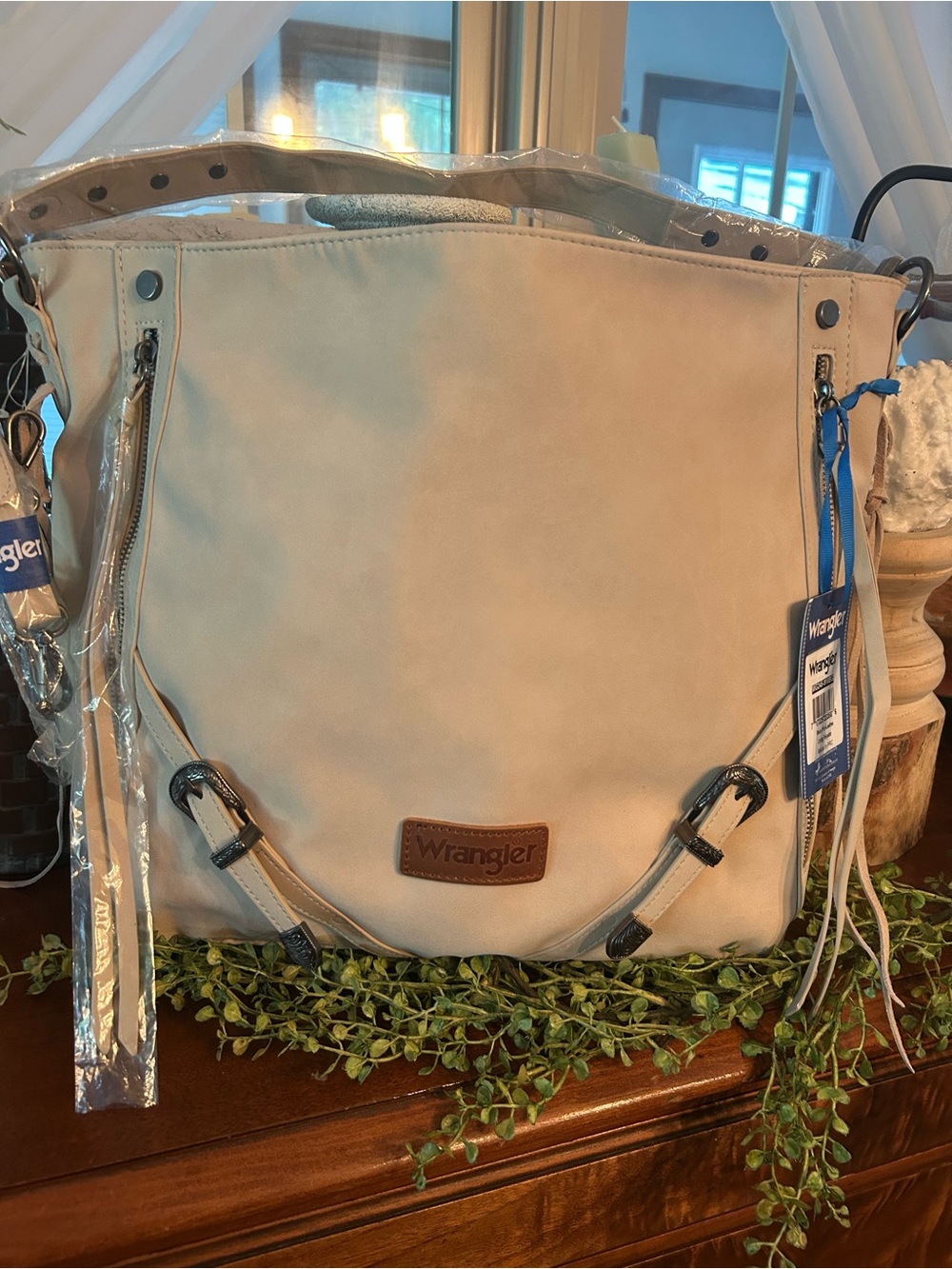 Wrangler Cream Tote Bag with Leather Accent
